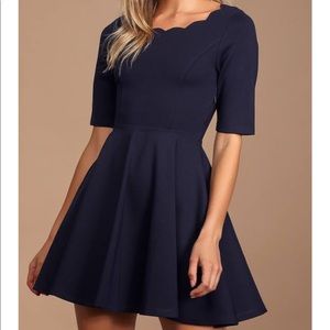 Lulus Tip the Scallops-Navy Scalloped Skater Dress